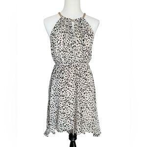 F21 Animal Print Sleeveless Halter Sundress Gold Chain Neckline Black & White S